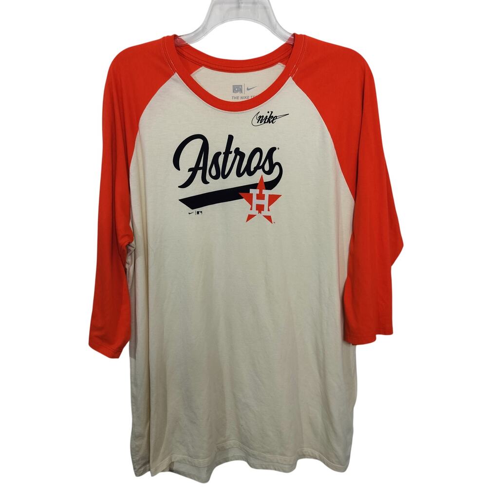 5465)Nike Men Houston Astros XXL Script Tri-Blend 3/4 Raglan Sleeve T- Shirt